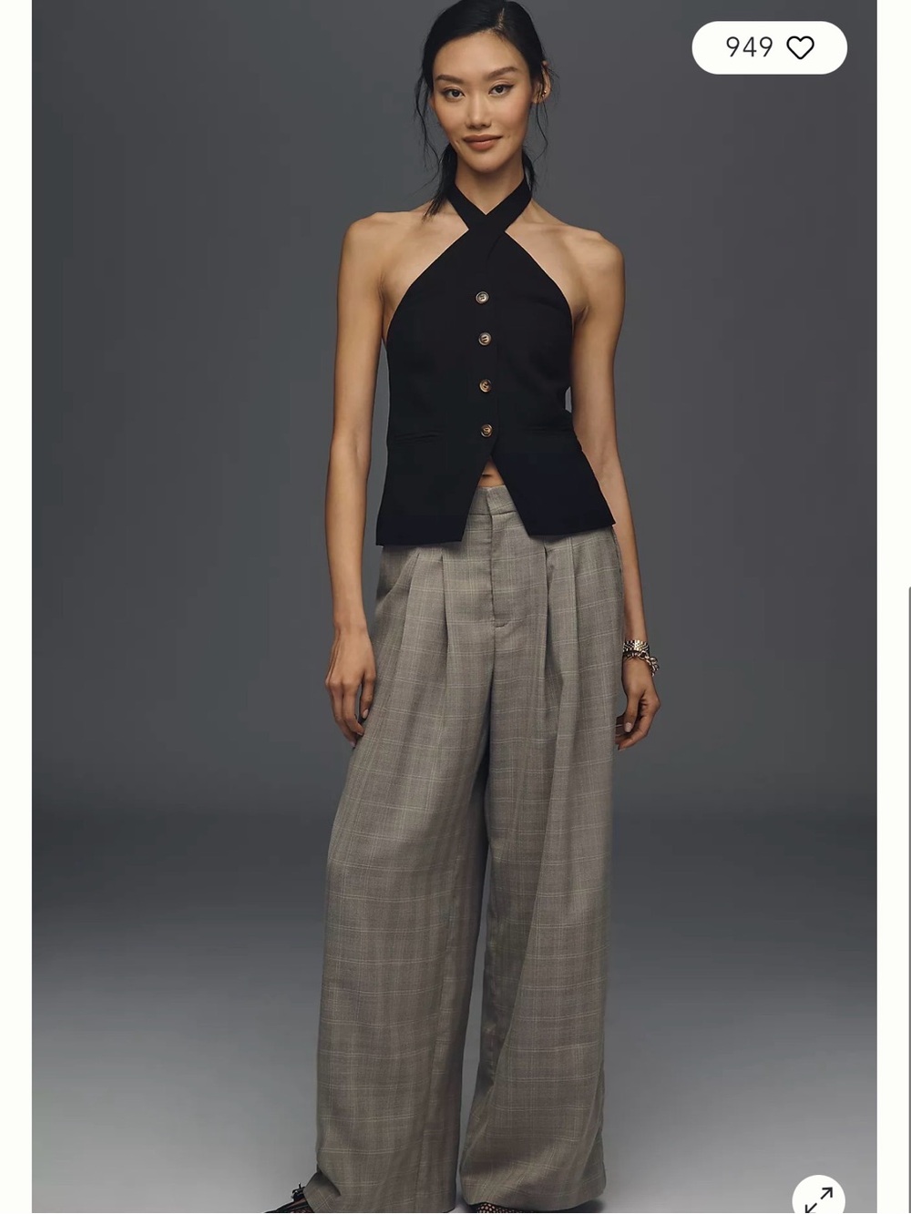 Anthropologie Gray Plaid Wide-Leg Trousers